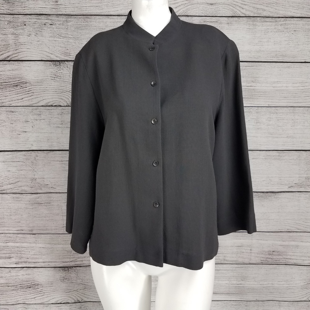 Eileen Fisher Lightweight Jacket Gray High neck Button up  S Small Academia